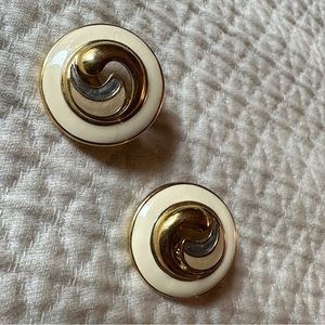 Vintage Cream Enamel Earrings Swirl Trifari